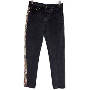 Man BooHoo Tapestry Asztec Embellished Black Denim Jeans Men's Size 30 Regular